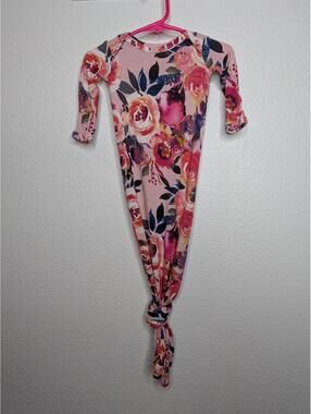 Posh Peanut Floral Baby Gown Pink Bamboo Knot Gown 0-3 Months